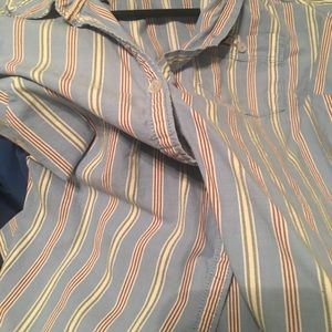 Blue, green striped button up shirt